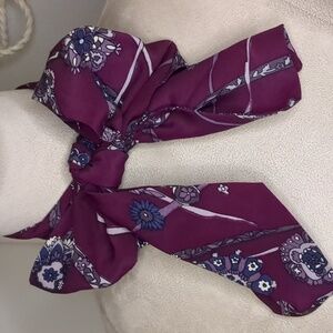 Vintage Women's Bow Scarf Plum Wine Floral Old Money Preppy Pleated